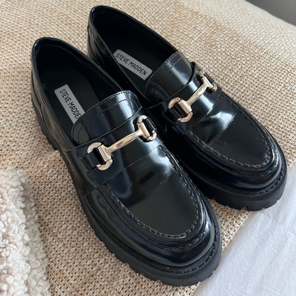 Steve Madden Lando Black Leather Loafers Size 7.5 - Picture 2 of 6